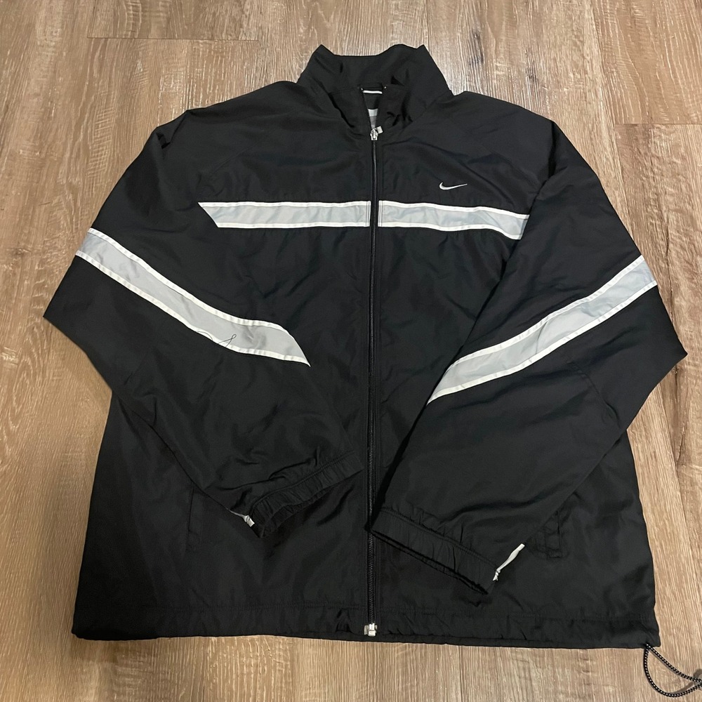 Nike Mens Track Jacket Large Black Polyester Reflective Stripe Full Zip Coat
